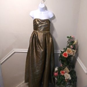 Monique Lhuillier Strapless Sparkly Bronze Lame´ Beaded Waist Evening Gown